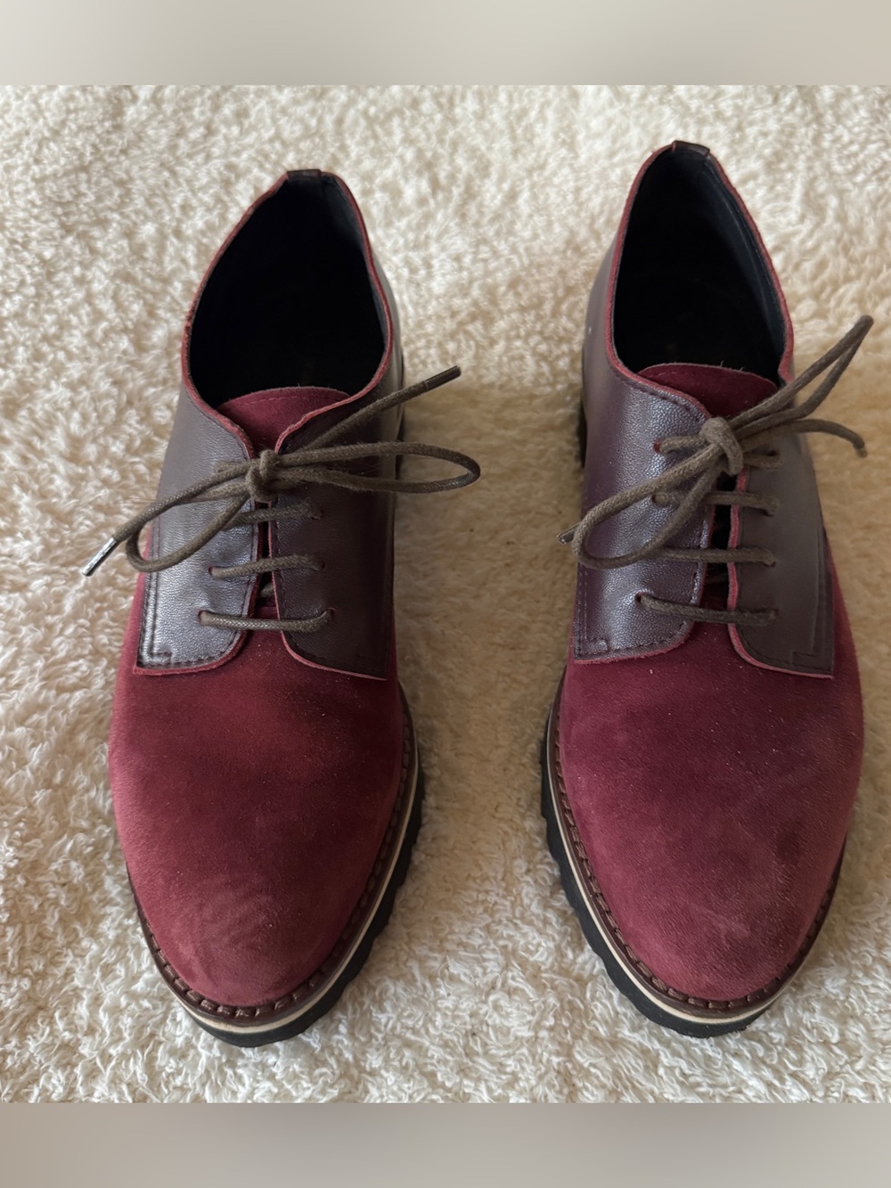 ALL BLACK Women’s Burgundy Suede Leather Lug Sole Oxfords 
Size 38
